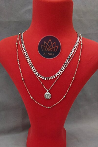 Çelik مجموعة قلادات متعددة من 3 قطع للنساء مزينة بالترتر وحجر الزركون