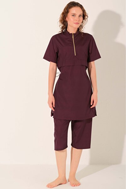 ALFASA Goldi Crop Look Half Sleeve Semi-Closed Swimsuit - Alf26724