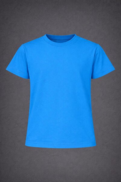 NACAR STORE تي شيرت للأولاد والبنات باللون الأزرق السادة وياقة دائرية