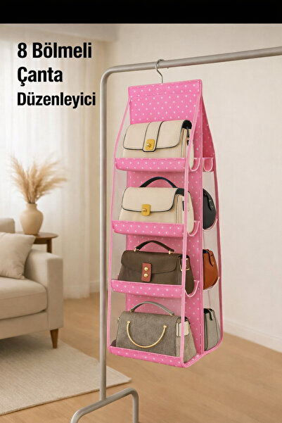Lumtex Home Textile 8 Cepli PEMBE PUANTİYELİ Dolap Içi Çanta Ve Ayakkabı Düze...