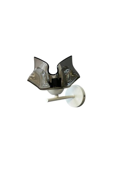 BİAVİZE Smoked Wavy Glass White Chromed Wall Sconce
