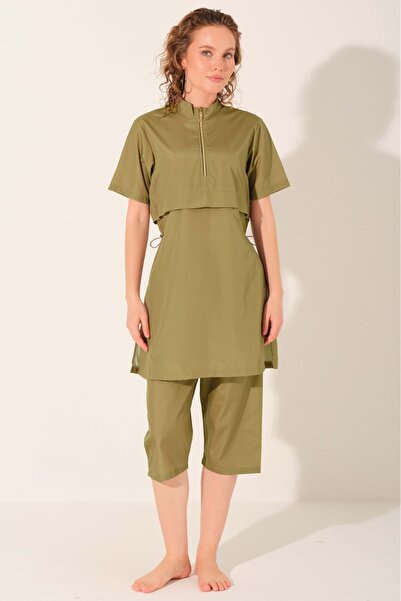 ALFASA Goldi Crop Look Half Sleeve Semi-Closed Swimsuit - Alf26724