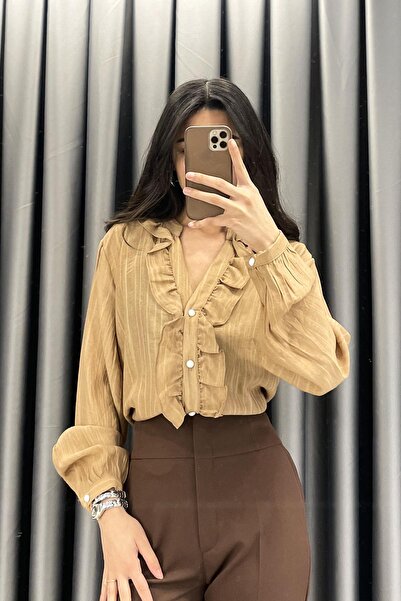 BEBE PLUS Düğme Kenarı Fırfır Detay Gömlek - Tarçın TARÇIN
