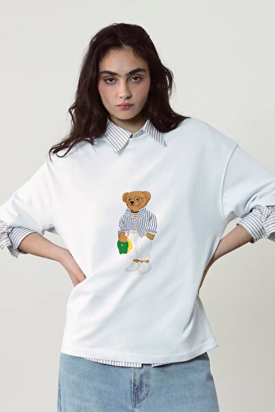 The Champ Clothing Tricou oversize pentru femei, alb, cu imprimeu Bambino Bea...