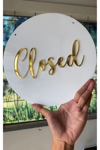 Magnetfoto Open / Close Gold Beyaz Pleksi Tabela | 30x30 Çift Yönlü Kapı & İş...