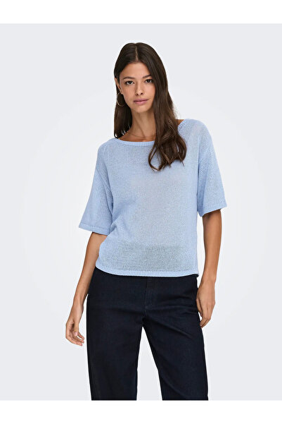 ONLY JDY Kadın Örme Kısa Kollu Mavi Kazak - 15338351