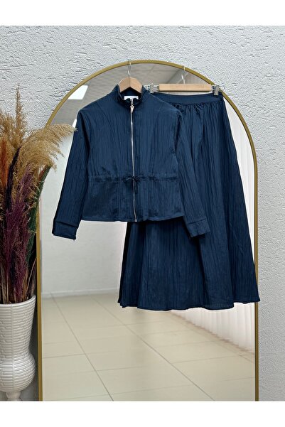MİHRA STORE Akçay Beli Tunnel Zipper Skirt Suit-Şa1209 Navy Blue