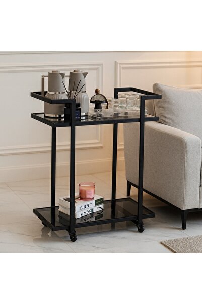 terndat عربية تقديم 2 دور سطح زجاج أسود شفاف بتصميم فاخر وأنيق