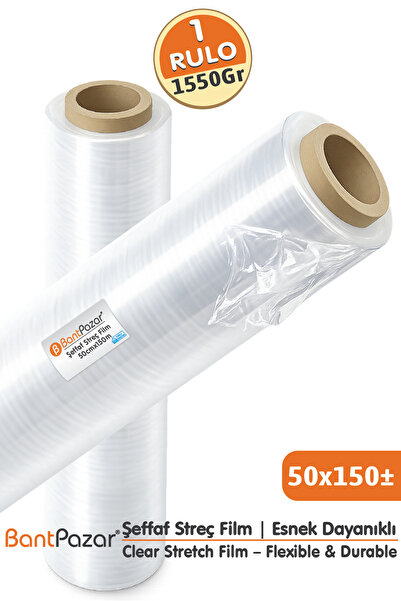 BantPazar Şeffaf Palet Streç Film 1550 Gr | 50cm x 150± mt | 17 Mikron Yerli ...