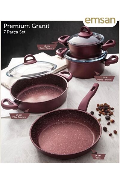 Hediye Köşkü Emsan Granit 7-Piece Marsala Cookware Set