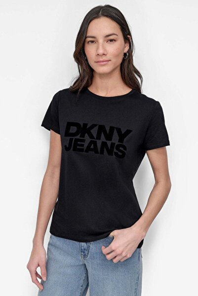 Dkny تيشيرت برقبة دائرية وشعار مخملي
