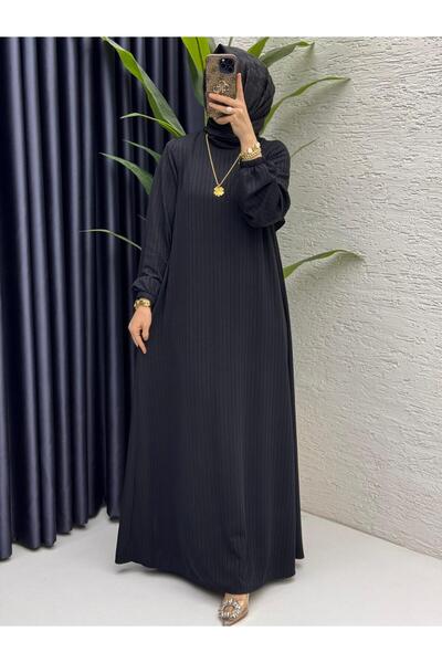 ZENA BY ÇETİN LEVENT Ribbed Knitted Striped Fabric Long Women's Dress