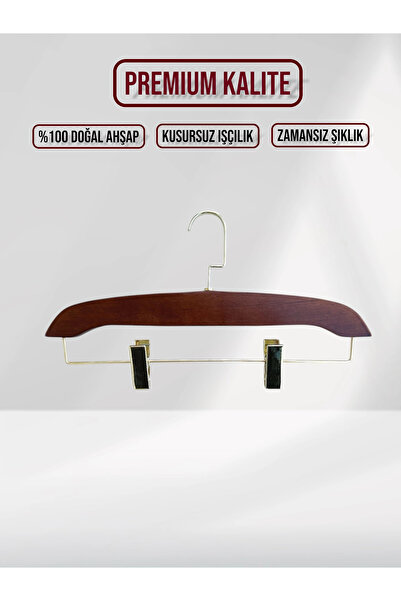 SDF Askı Ceviz Ahşap Gold Lama Kancalı Pantolon Etek Askısı 36 cm Premium Ser...
