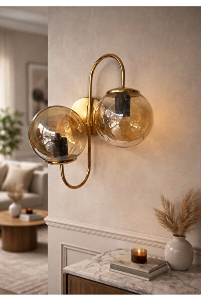 Emg DesiGn شمعدان زجاجي ذهبي اللون