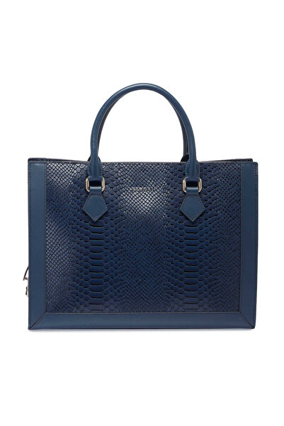 Tergan Lacivert Hakiki Deri Kadın Evrak Çantası - S1EV00021380-D6J