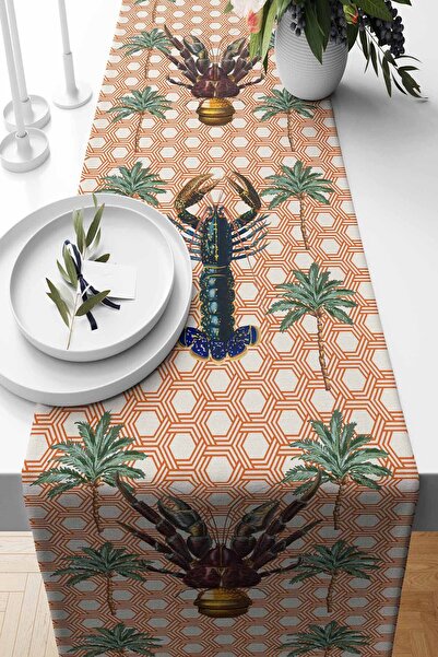 Pilloveland Runner Lobster Patterned Suede Woven 140*40 cm