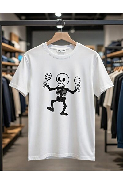 playwear PLAY WEAR Tricou unisex cu imprimeu schelet și zdrăngănit în mână, c...