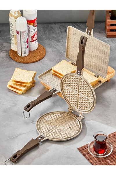 PoloChef Granite Waffle and Toast Pan Set Cream