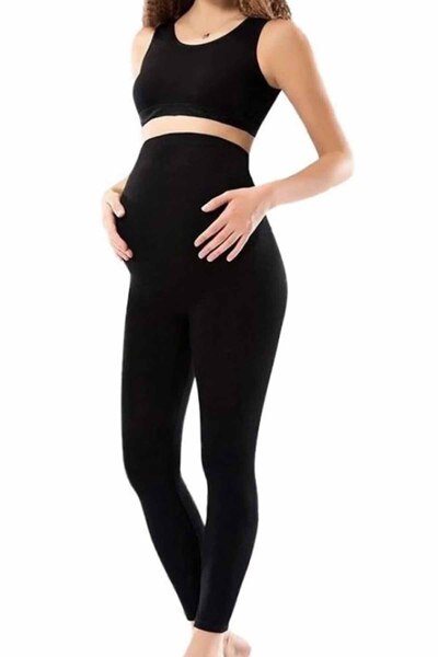 Mestore Women's Black Combed Cotton Long Maternity Tights - 3273A