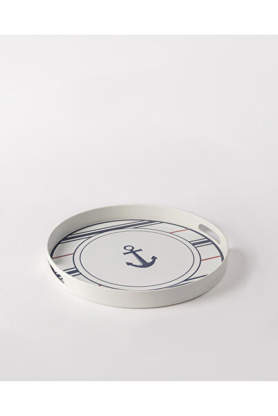 Madame Coco Ancre Round Tray - White/Navy Blue