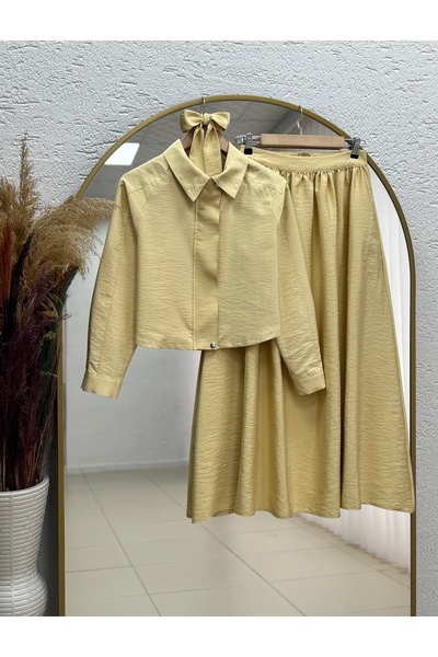 BENAHOLL Akgül Hidden Zipper and Snap Fastener Skirt Set-Şa1185 Yellow