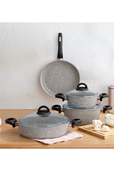 Hediye Köşkü Emsan Premium Granite 7-Piece Gray Cookware Set