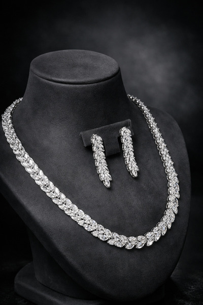 OSMANLI GÜMÜŞ Zirkon Su Yolu Set Rodyum Kaplama Belen Model Düğün Seti Nişan ...