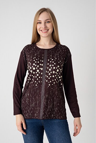 Orly More Μακρυμάνικη μπλούζα από ύφασμα βισκόζης με στάμπα και μίνι σχισμή, ...