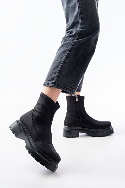 Zerenyus Exi̇n-236-2011 Premium Black Diver Zippered Daily Women's Boots