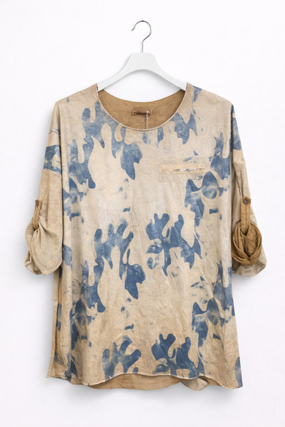 günay boutıque Imported Sparkling Abstract Patterned Pool Collar Oversize Blo...