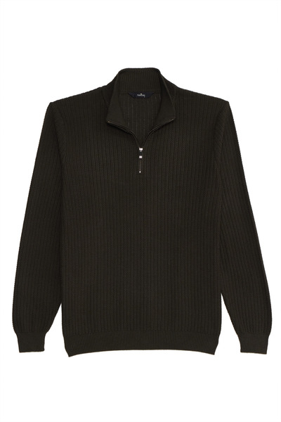 Tudors Men's slim fit tight cut stand collar zipper gray sweater