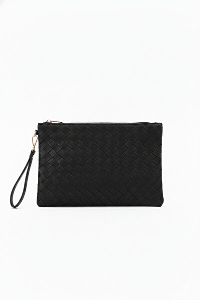 Bagfoni Black Patterned Hand Strap Portfolio Clutch Bag 25X19 cm
