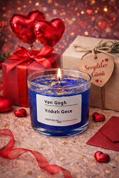 Mumperya Van Gogh Yıldızlı Gece Doğal Soya Mum – Hediyelik Cam Mum 200 gr