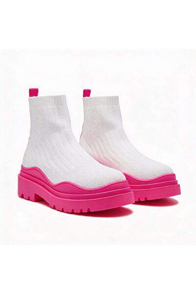 SOLE BUTİK Sole boots, sock, white with pink sole, size 37