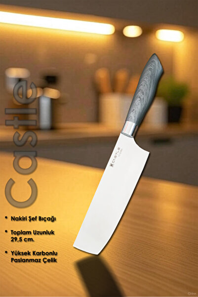 Castle Shine Serisi Nakiri Uzak Doğu Mutfak Şef Bıçağı Et Ekmek Sebze Salata ...