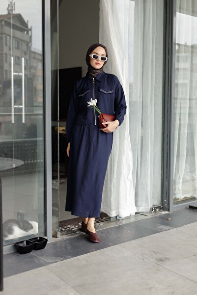 MOONSC Set Hijab pentru femei cu buzunar frontal, detaliu cu pietre și fustă ...