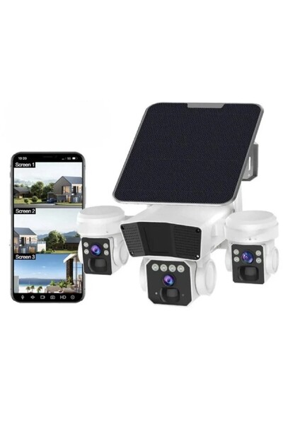 Unbraded 4G LTE Solar Surveillance Camera with 3 Lenses, 9MP, Dual Battery, 3...
