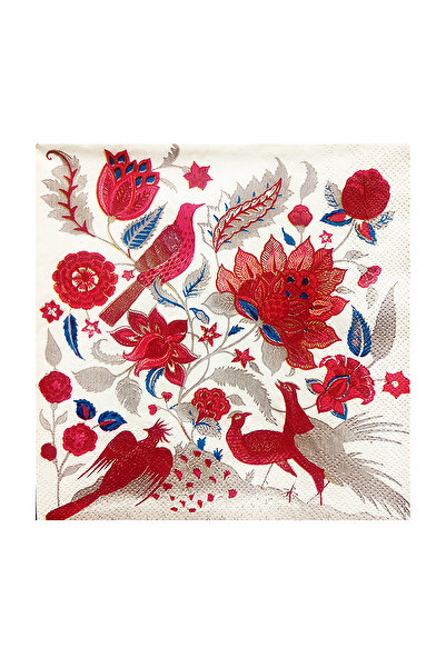 Story 33x33 Cm Kırmızı Çiçeker Desenli 3 Katlı 20'li Kare Beyaz Renkli Kağıt ...