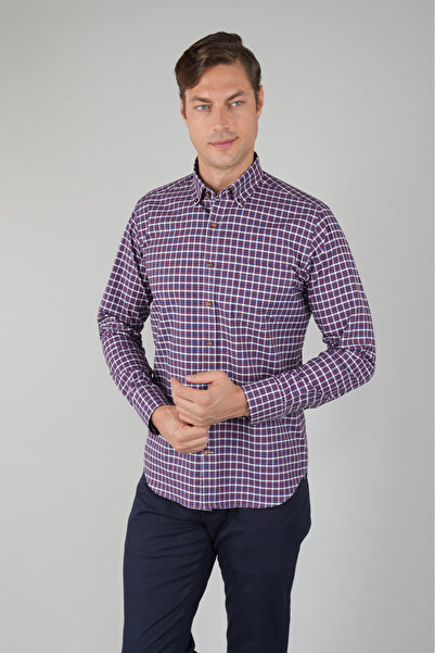 Bisse Men's Long Sleeve Regular Fit Borda Checkered Shirt