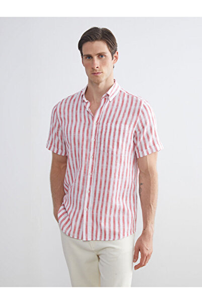LC Waikiki Regular Fit Short Sleeve Striped Poplin Men's Shirt