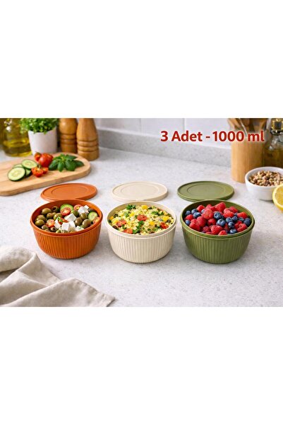 Lova Kapaklı Çok Amaçlı Kase Seti 3 Adet 1000 ml