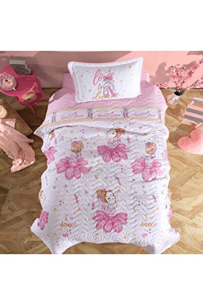 Clasy Set cuvertura matlasata + 1 fata perna bumbac 100%, Balerina