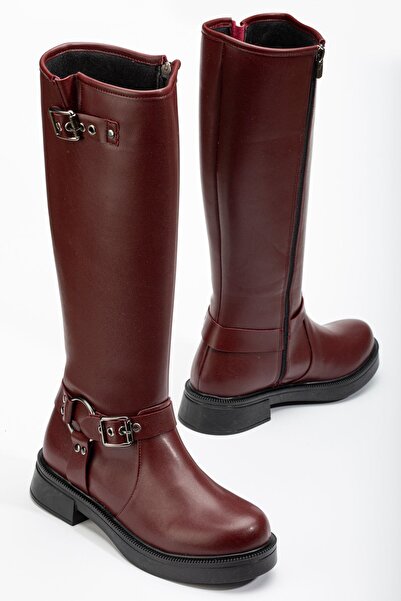 Zerenyus حذاء نسائي يومي من Exİn-02-312 باللون الأحمر الداكن مع إكسسوارات مشب...