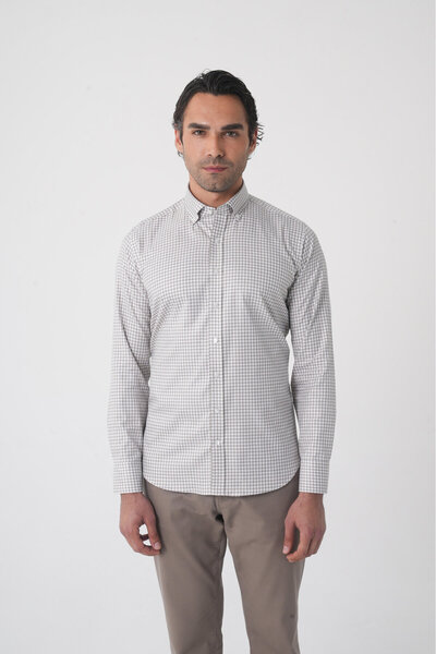 Bisse قميص رجالي قطني بياقة باشا وقصة عادية باللون الرمادي