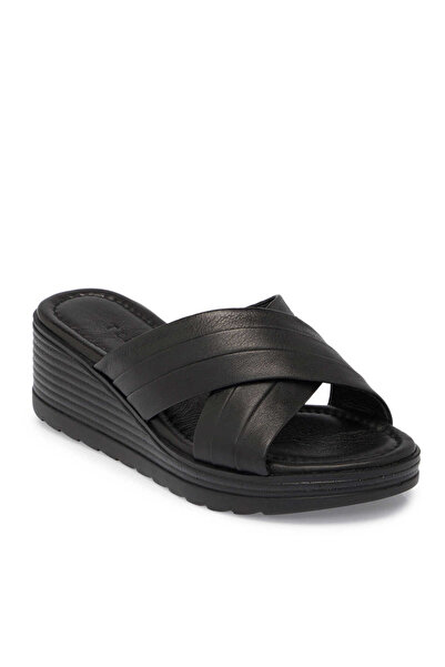 Tergan Siyah Hakiki Deri Kadın Terlik - K25Y1TR67790-A23