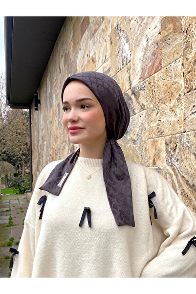 Anatolye Antrasit Zincir Desen Jakarlı Eşarp Bone