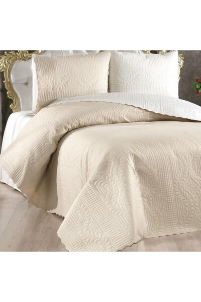 DOWRY Quilted bedspread 230x250 cm and 2 pillowcases, Sanem Beige