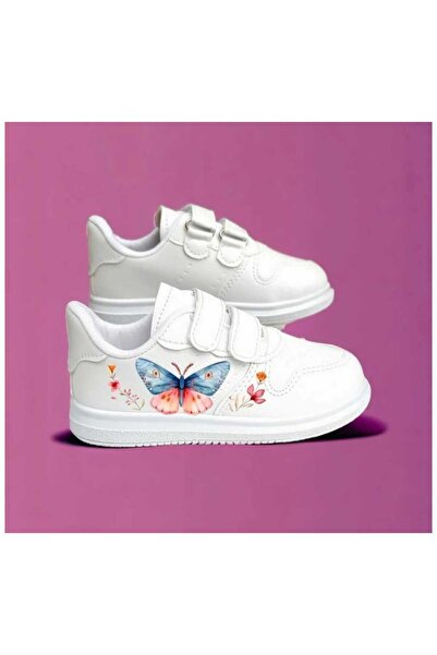 lias desing Adidași pentru copii cu bandă albă și imprimeu colorat cu fluturi