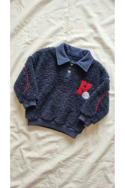 Necix Boy's Plush Welsoft College Collar Letter Embroidered Top and Bottom Set