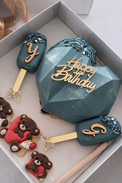 Ege Concept Life Happy Birthday Yazılı Gold Çubuksuz Pleksi Pasta Hediye Süsü...